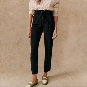 Sézane Austin Paperbag High Waisted Trousers in Black Size 4‎